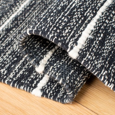 Black and Ivory Striped Wool Cotton 8' x 10' Area Rug
