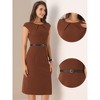 INSPIRE CHIC Women's Elegant Business Round Neck Belted Cap Sleeve Work Sheath Dresses - 2 of 4