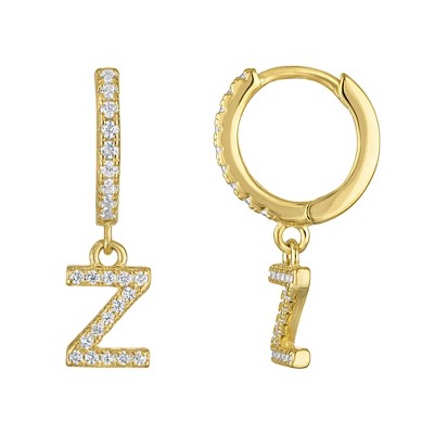 Junior Jewels 14K Gold Over Sterling Silver Cubic Zirconia Initials Drop Earrings
