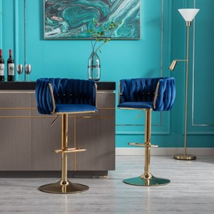 APRILSOUL33.86"Set of 2 Bar Stools,with Chrome Footrest and Base Swivel Height Adjustable Mechanical Lifting Velvet - 1 of 4