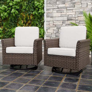EAGLE PEAK Ocean Vista Outdoor Patio Chairs,  All-weather PE Wicker 360-Degree Rocking Swivel Chairs with Cushions - 1 of 4