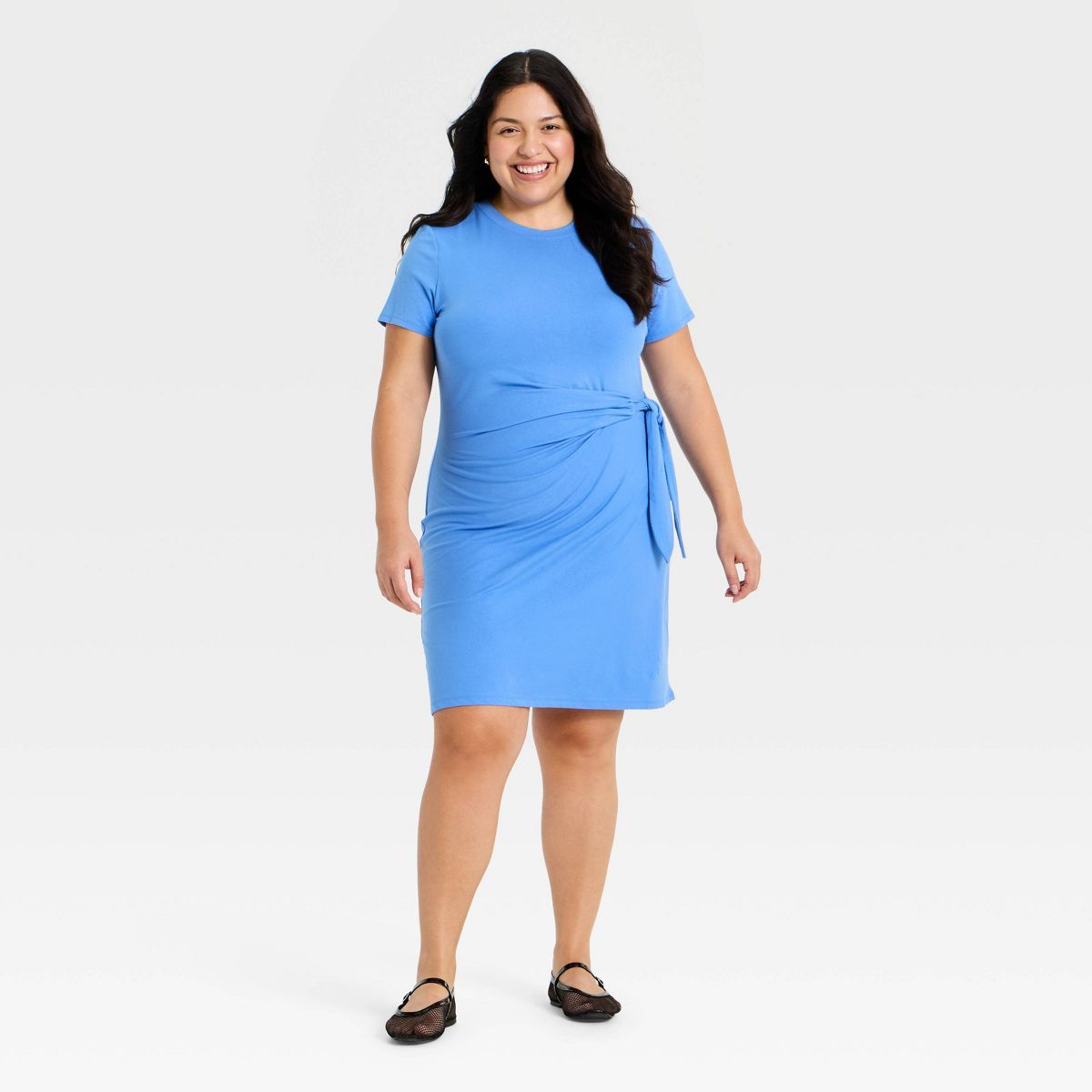 Women's Short Sleeve Tie-Front Knit Mini Dress - A New Day™ - thumbnail 9