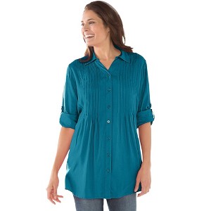 Woman Within Rayon 7-Day Pintucked Tunic Blouse - 1 of 4