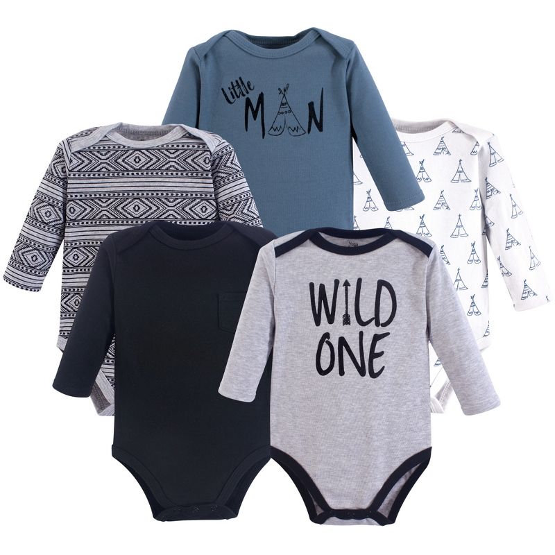 Yoga Sprout Baby Boy Cotton Long-Sleeve Bodysuits 5pk, Wild One, 1 of 2