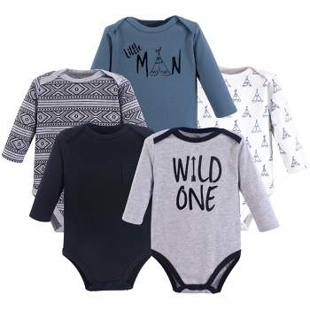 Yoga Sprout Baby Boy Cotton Long-Sleeve Bodysuits 5pk, Wild One