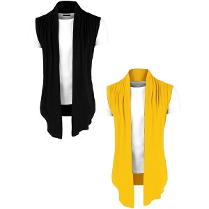 Lars Amadeus Men's Solid Ruffle Shawl Collar Cardigan Vest 2 Packs - 1 of 4