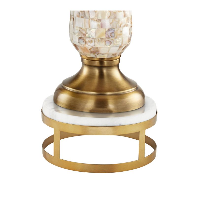 Barnes and Ivy Berach Coastal Table Lamp with Brass Round Riser 33 1/2" Tall Mother of Pearl Mosaic Drum Shade for Bedroom Living Room Bedside Office, 5 of 6