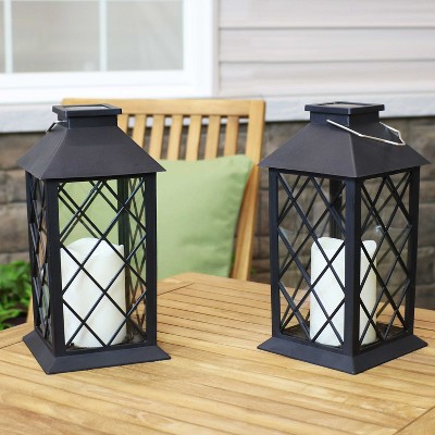 Black Solar LED Flameless Candle Lantern Set of 2