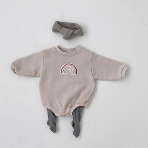 MyKIds-USA Baby 1pcs Rainbow Embroidery Pattern Solid Color Long Sleeves Soft Bodysuit - 1 of 4