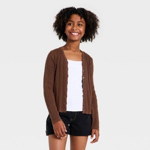 Girls' Light-Weight Button-Front Cardigan - art class™ Brown S