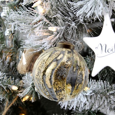 Distressed Silver and Gold Metal Glass Ball Ornaments, Set of 6