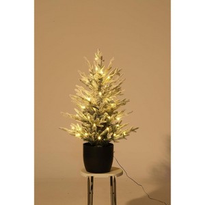 3 Ft Pre-Lit Christmas Tree, Mini Artificial Xmas Tree with Lights & Black Pot, Holiday Decoration for Indoor Outdoor Home Office, Easy Assembly - 1 of 3