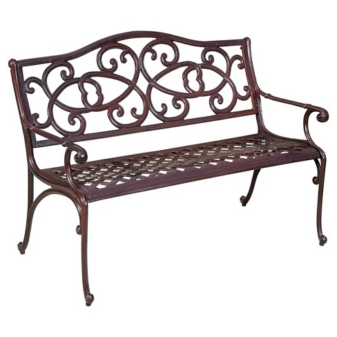 Mckinley Cast Aluminum Patio Bench - Brown Copper - Christopher Knight