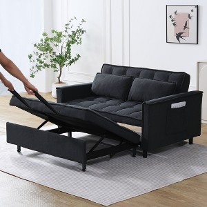 Kumasinova Velvet/Corduroy Couch with Pull-Out Bed,3 in 1 Convertible Loveseat with Backrest&2 Pillows,Sleeper Sofa Bed with Pockets for Living Room - 1 of 4