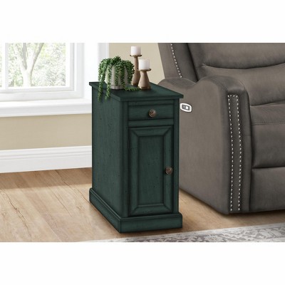 Vynxaria Traditional Accent Table - Narrow End Table with Storage Drawer, Antique Blue Veneer, 11.75" W x 21.75" L x 24.25" H