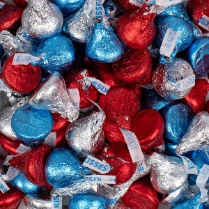 Patriotic Candy Hershey's Kisses Chocolate with Red, Blue, & Silver Foil for 4th of July - 1 of 4