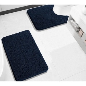 Home Mart Goods 2 Piece Set Navy Blue Soft Cozy Plush Chenille Bath Mat Bathroom Rug - 1 of 4