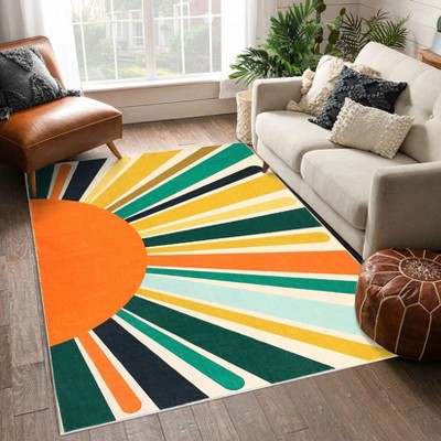 Cute Machine Washable Rugs Sunburst Area Rug Modern Non-Slip Rugs for Bedrooms Colorful Soft Carpet for Kids