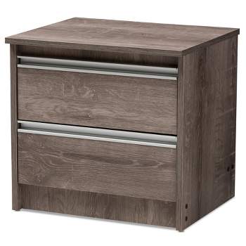 Gallia Modern and Contemporary Oak Finished 2 Drawer Nightstand Brown - Baxton Studio