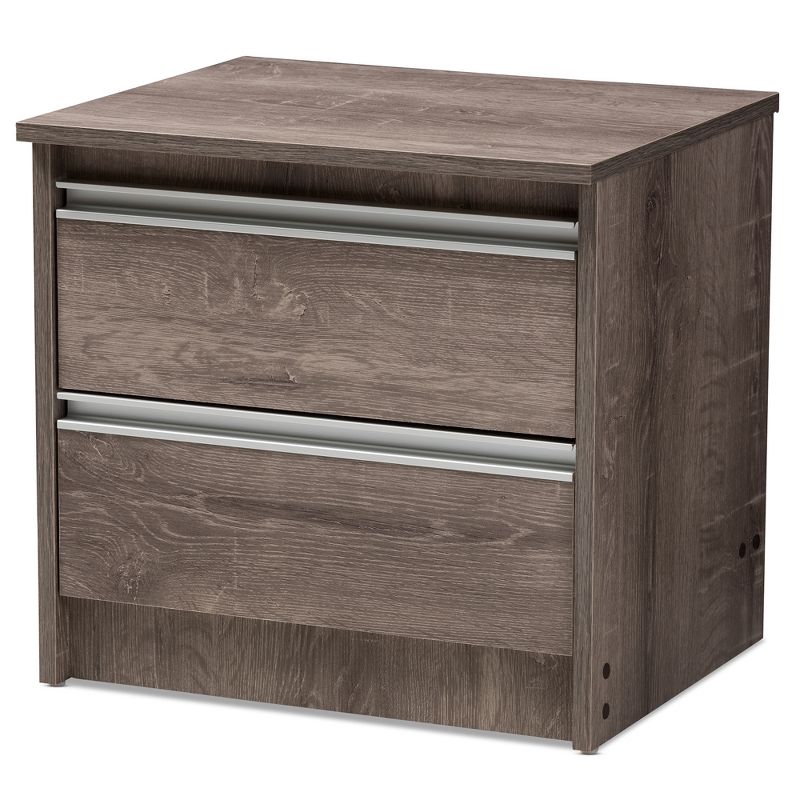Gallia Modern and Contemporary Oak Finished 2 Drawer Nightstand Brown - Baxton Studio, 1 of 11
