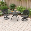 3-Piece Round Cast Aluminum Patio Set with Swivel Chairs,Red Cushions,and Umbrella Hole - 2 of 4