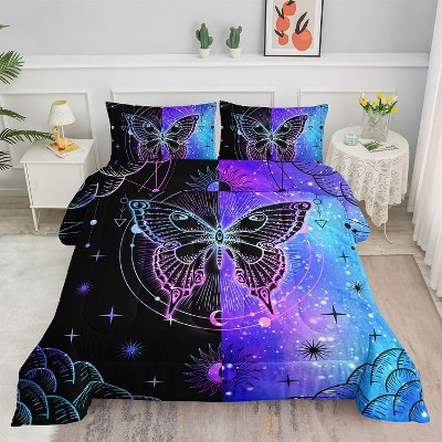Boersma Butterfly Comforter Set Blue Black Symmetrical Butterfly Printed Bedding Set with 1 Comforter and 2 Pillowcases for Boys and Girls Bedroom