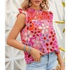 Amaryllis Women’s Sleeveless Floral Embroidered Ruffle Trim Top Bright Printed Detail Lightweight Blouse - 2 of 4