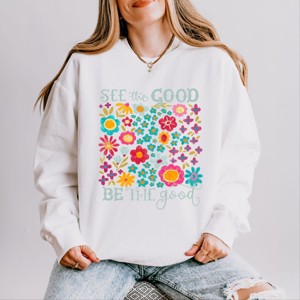 Simply Sage Market See The Good Be The Good Floral Lightweight Garment Dyed Sweatshirt - 1 of 4