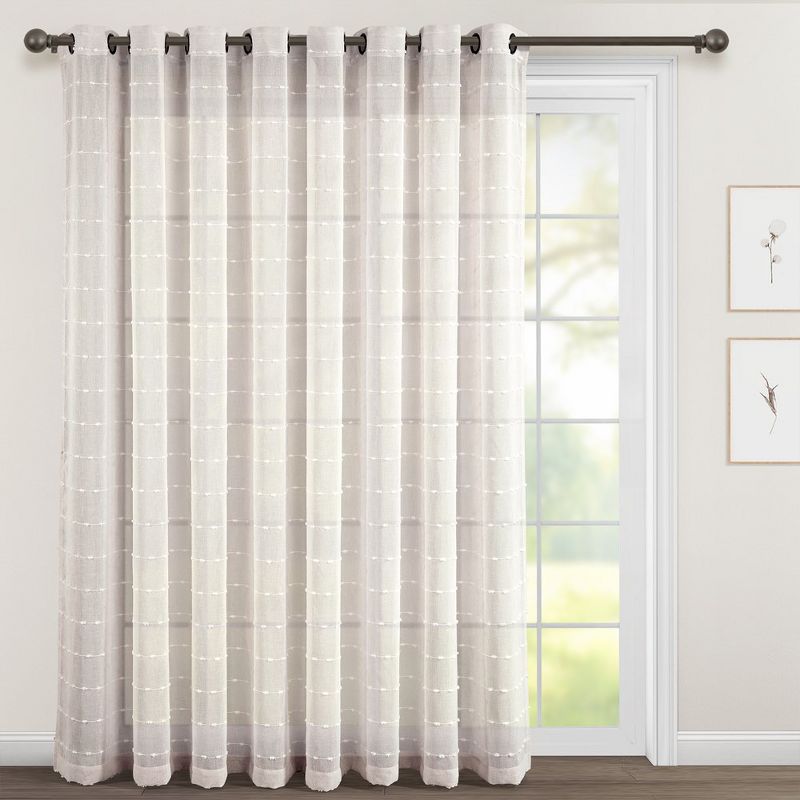 Home Boutique Farmhouse Textured Grommet Sheer Window Curtain Panel Beige Single 115x84, 1 of 2