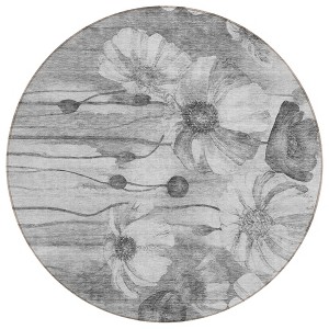 Gray Charcoal And Silver Floral Washable Indoor Outdoor Area Rug - 1 of 4