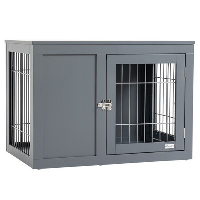 NicBex 32.8Inch Dog Crate Furniture with Wooden Tabletop Double Doors Dog Kennels Indoor Use,Gray