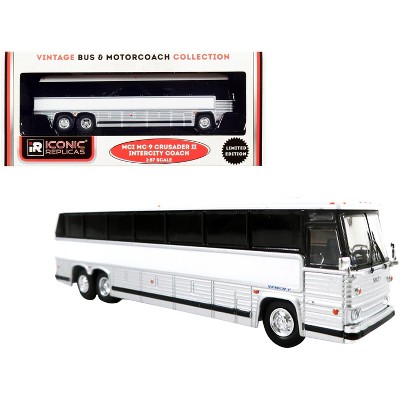 1980 MCI MC-9 Crusader II Intercity Coach Bus Blank White and Silver 1/87 (HO) Diecast Model by Iconic Replicas