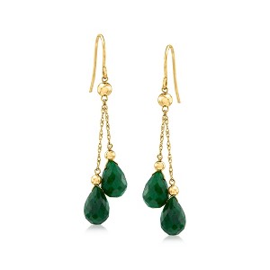 Ross-Simons 14.00 ct. t.w. Emerald Double-Drop Earrings in 14kt Yellow Gold - 1 of 3