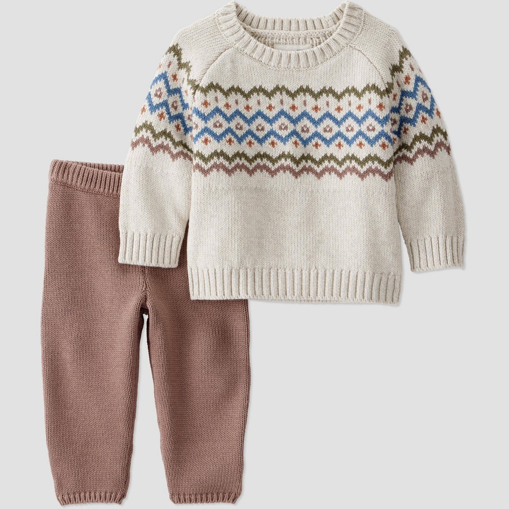 Little Planet By Carter's Organic Baby Boys' 2pc Sweater Set - Brown/Cream Newborn