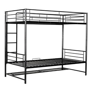 Twin-Over-Twin Metal Bunk Bed featuring Shelf and Safety Guardrails - 1 of 4