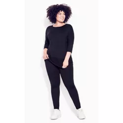 Women's Plus Size Contrast Rib Top - black | ZIM & ZOE