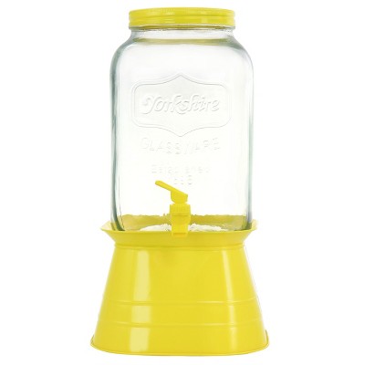 Gibson Home Chiara 2 Gallon Mason Cold Drink Dispenser with Yellow Metal Base and Lid