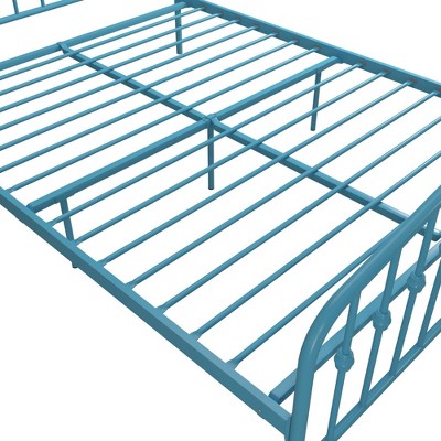 Sea Blue Queen Metal Platform Bed with Headboard and Slats
