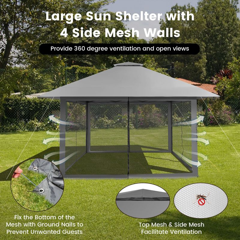 Costway 13x13ft Pop-up Instant Canopy Tent Mesh Sidewall UV50+ Adjust Outdoor Patio, 4 of 10