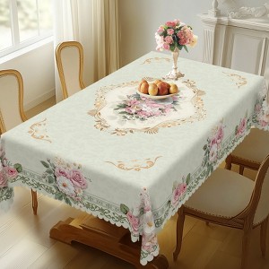 LOVEVOOK Washable Floral Rectangular Tablecloth, Seasonal Round Flower Table Cover for Party Picnic Dinner Christmas Decor - 1 of 4