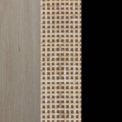 54'' Mina Matte Black and Light Oak Media Console with Rattan Cabinet Doors