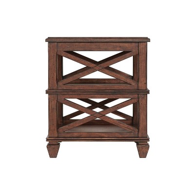Cherry Pine Wood 3-Piece Living Room Set with Coffee Table and 2 Shelf End Tables