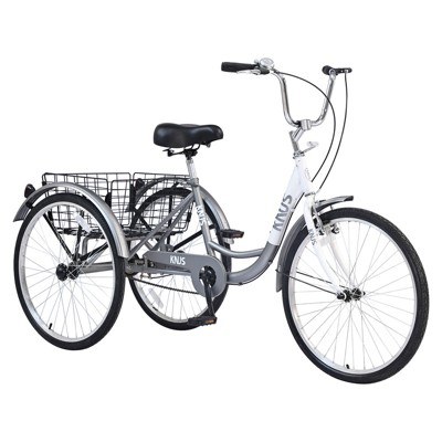 Aukfa 24" Adult Cruiser Trike With Large Rear Basket, Front And Rear Brakes and High-Strength Steel Frame, Unisex