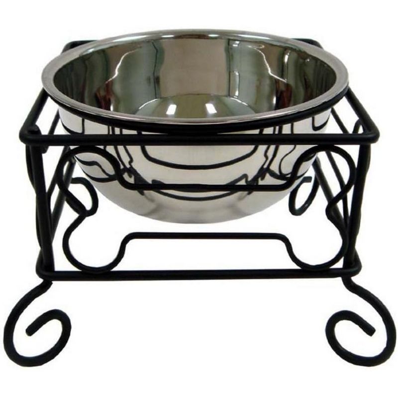 YML 10-Inch Black Wrought Iron Stand with Single Stainless Steel Feeder Bowl, 1 of 2