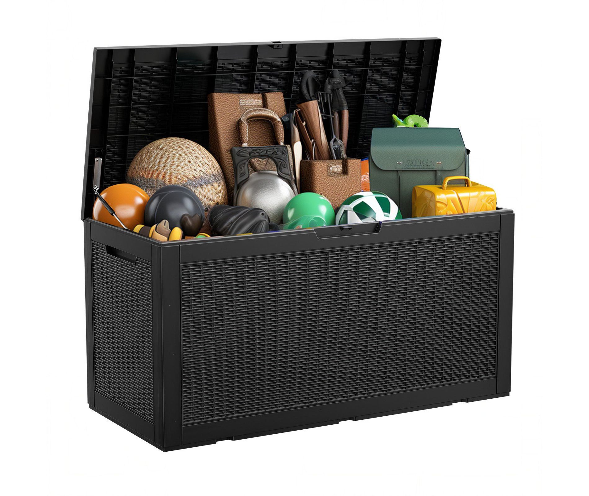 100 Gallon Rattan Deck Box, Lockable Waterproof Ourdoor Storage Container for Pool Accessories, Patio and Garden Tools