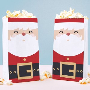 Big Dot of Happiness Jolly Santa Claus Popcorn Bags, Christmas Party Favor Snack Treats, Free-Standing Individual White Paper Bags - 25 Count - 1 of 4
