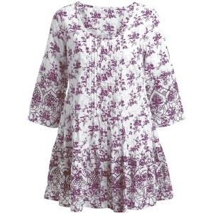 ellos Women's Plus Size Tiered Floral 3/4 Sleeve Tunic - 1 of 4