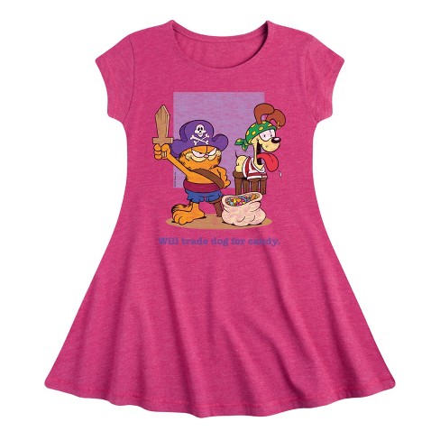 Girls' - Garfield - Will Trade Dog For Candy Fit & Flair Cap Sleeve Dress - image 1 of 2