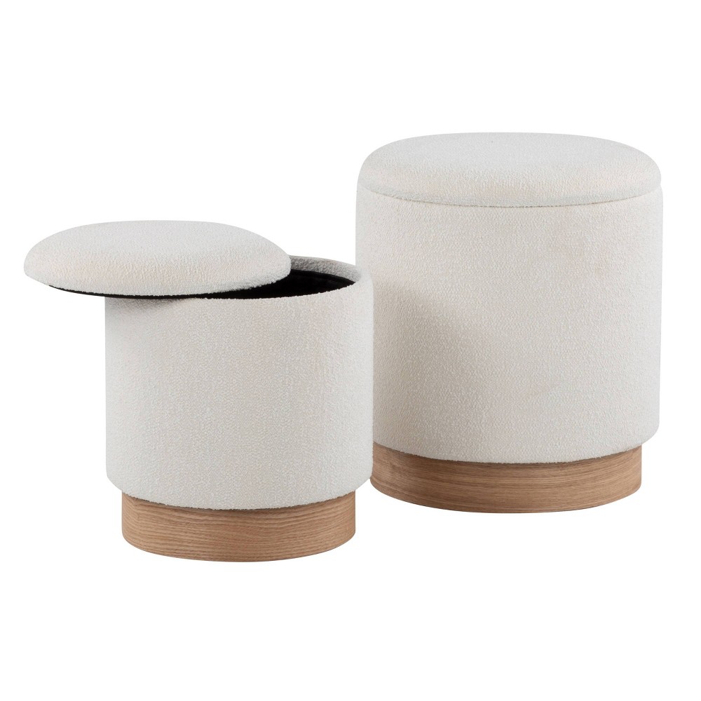 Photos - Garden Furniture LumiSource Marla Nesting Ottoman Set Cream Terry: Upholstered Storage, Wood Legs, 2-Piece Set