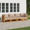 vidaXL Patio Lounge Set - 4 Piece Configurable Solid Acacia Wood Garden Sofa with Taupe Cushions - Outdoor Comfortable Seating Solution - 2 of 4